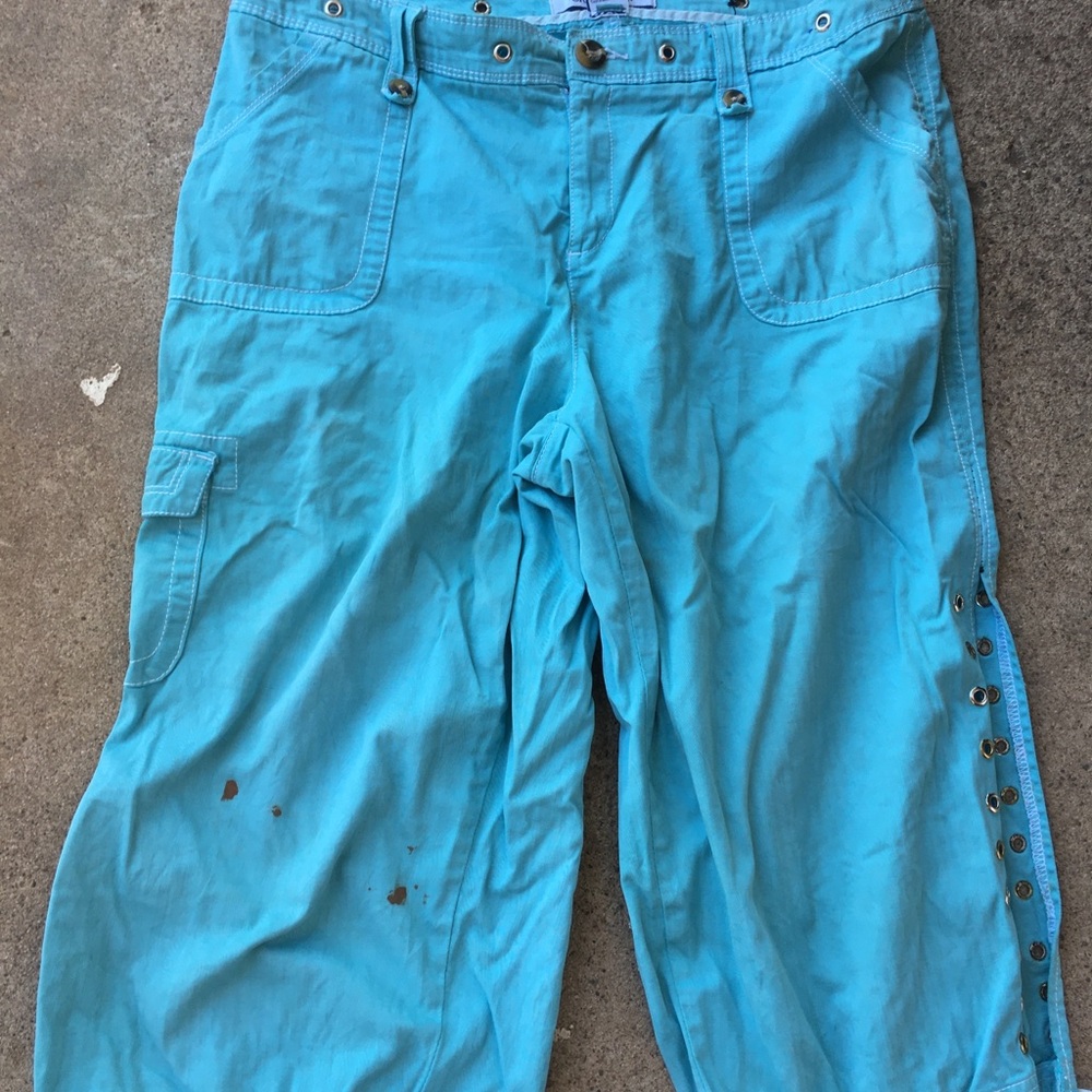Turquoise Cargo Snap-Trim Pants